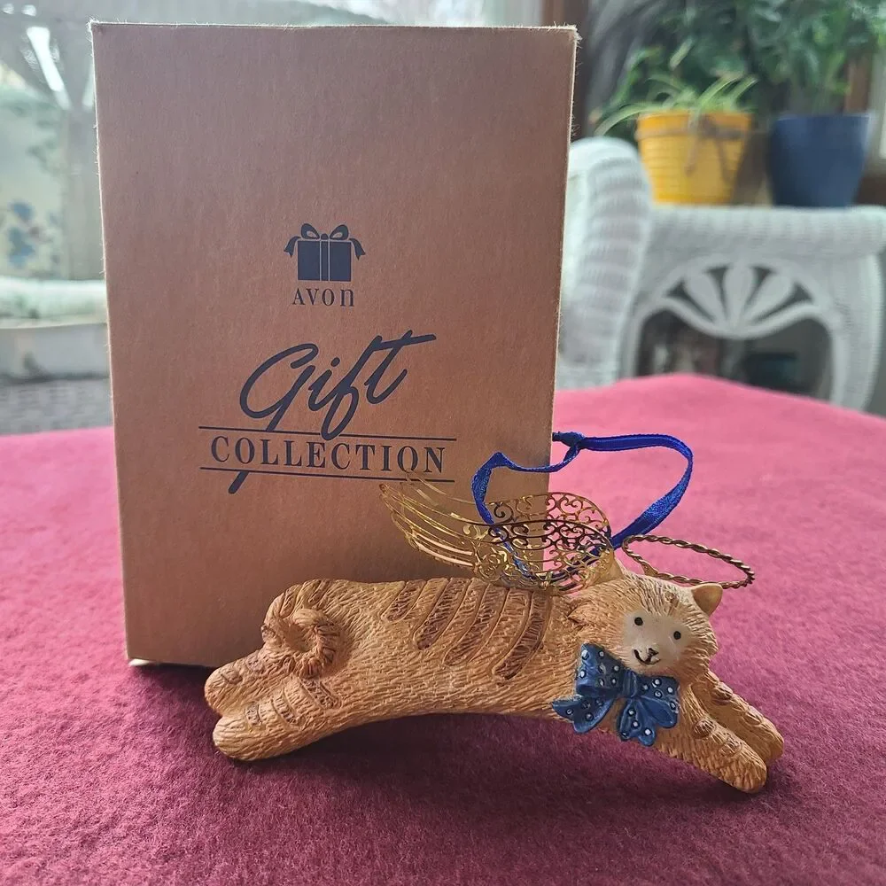 Avon Vintage 1997 Angel Pet Cat Christmas Ornament Cat In Heaven Rainbow Bridge